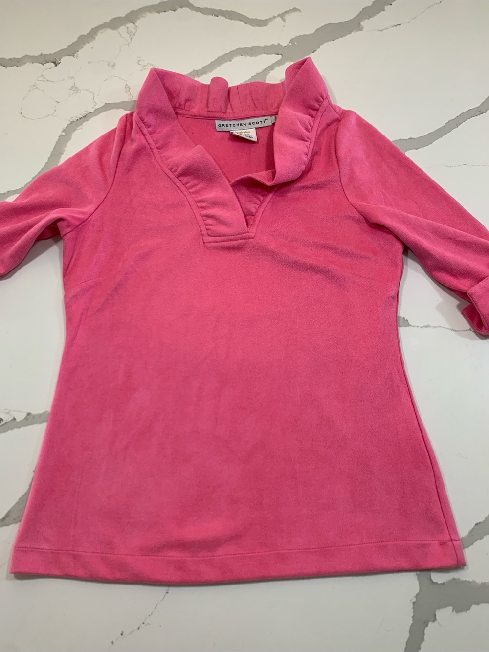 Gretchen Scott pink XS Ruffle Top 3/4 sleeve